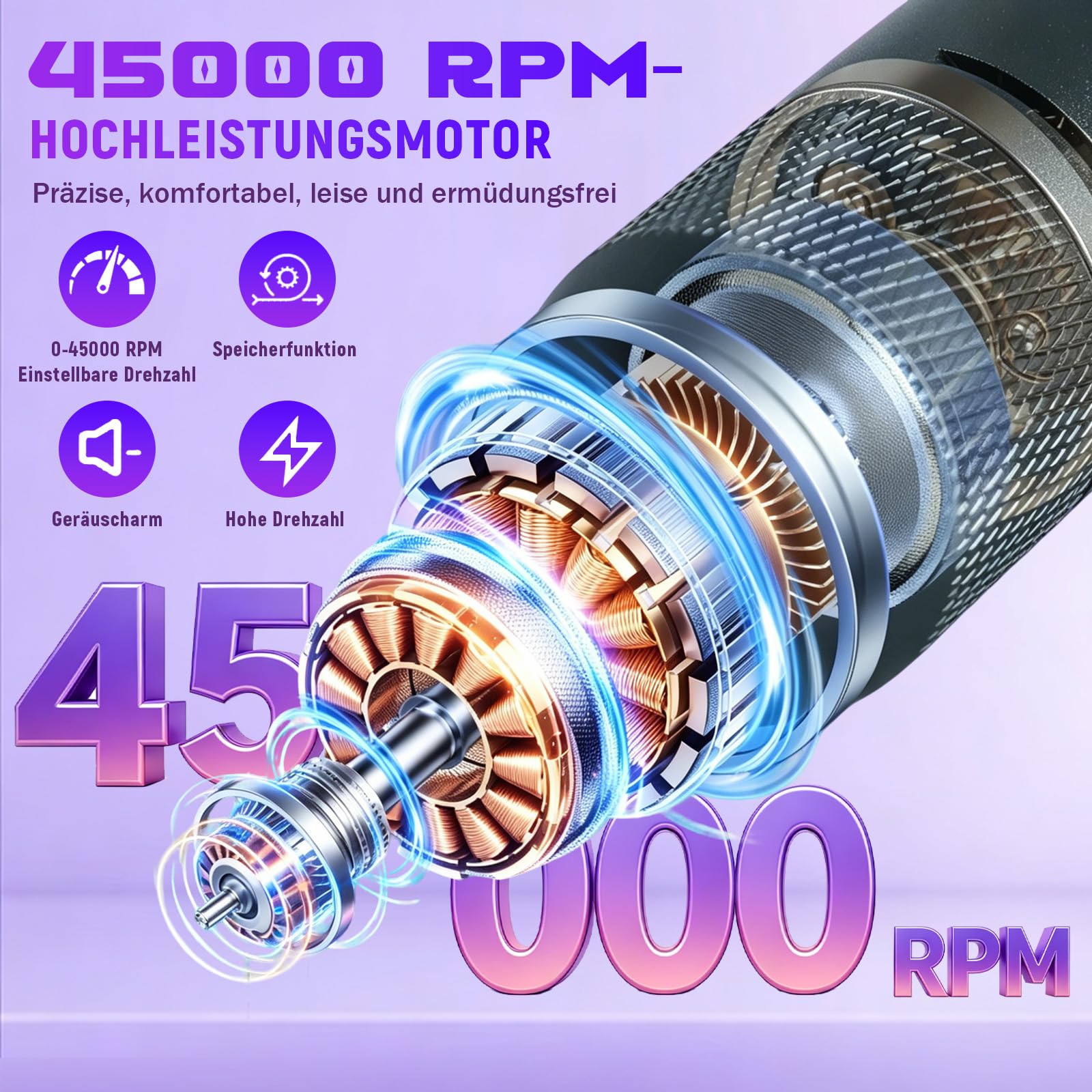 BQ-114 Pediküre Set Fußpflege Elektrisch 45.000 U/min,Wiederaufladbares Akku,Stufenlose Drehzahlregelung,8 Stunden Akku,für Acryl/Gel-Entfernung /Maniküre/Nagelformung/Nagelhautpflege/Salon (Rosa)