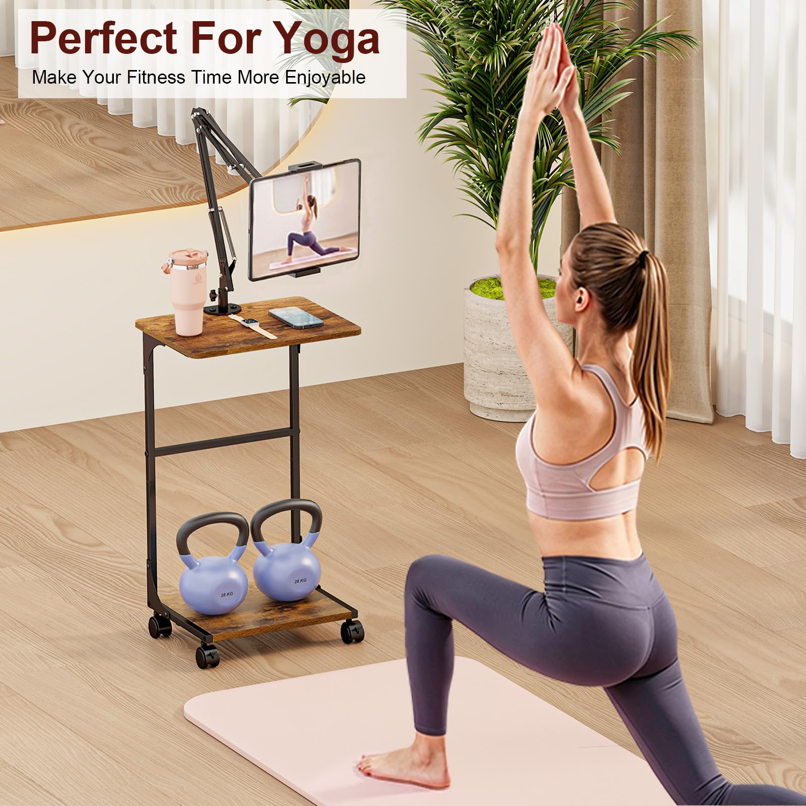Ständer für Kindle, Tablet, iPad, mit 2-stöckigen Ablagen, winkelhöhenverstellbar, für iPad, Tablet, Kindle, Bett mit 360 Grad drehbaren Rädern, kompatibel mit 11,9 cm - 33 cm (4,7 - 13 Zoll) Kindle