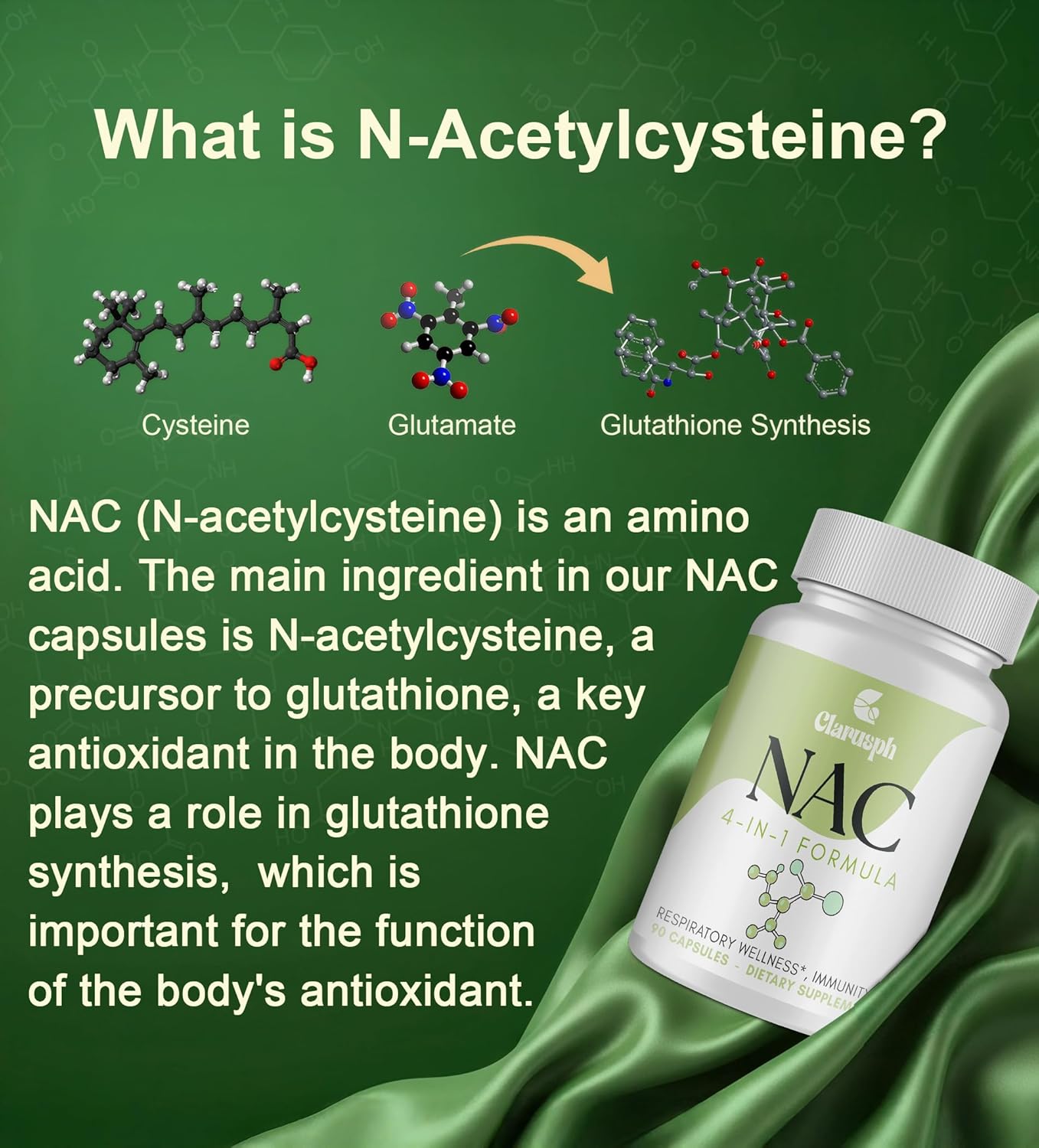 NAC Supplement for Lung* & Respiratory & Immunity* | N-Acetyl Cysteine for Antioxidant | 4-in-1 N-Acetyl-L-Cysteine 1200mg | Glycine NAC | N Acetyl Cysteine | Vegan, Gluten Free, 90 Capsules - Image 4
