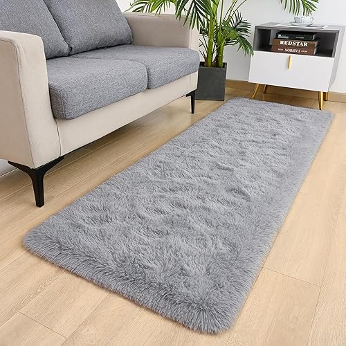 Miniatura 4 de DETUM Alfombra gris de 2 x 6 pulgadas, alfombra gris para dormitorio, cocina, mesita de noche, pasillo, entrada, alfombra gris súper suave y