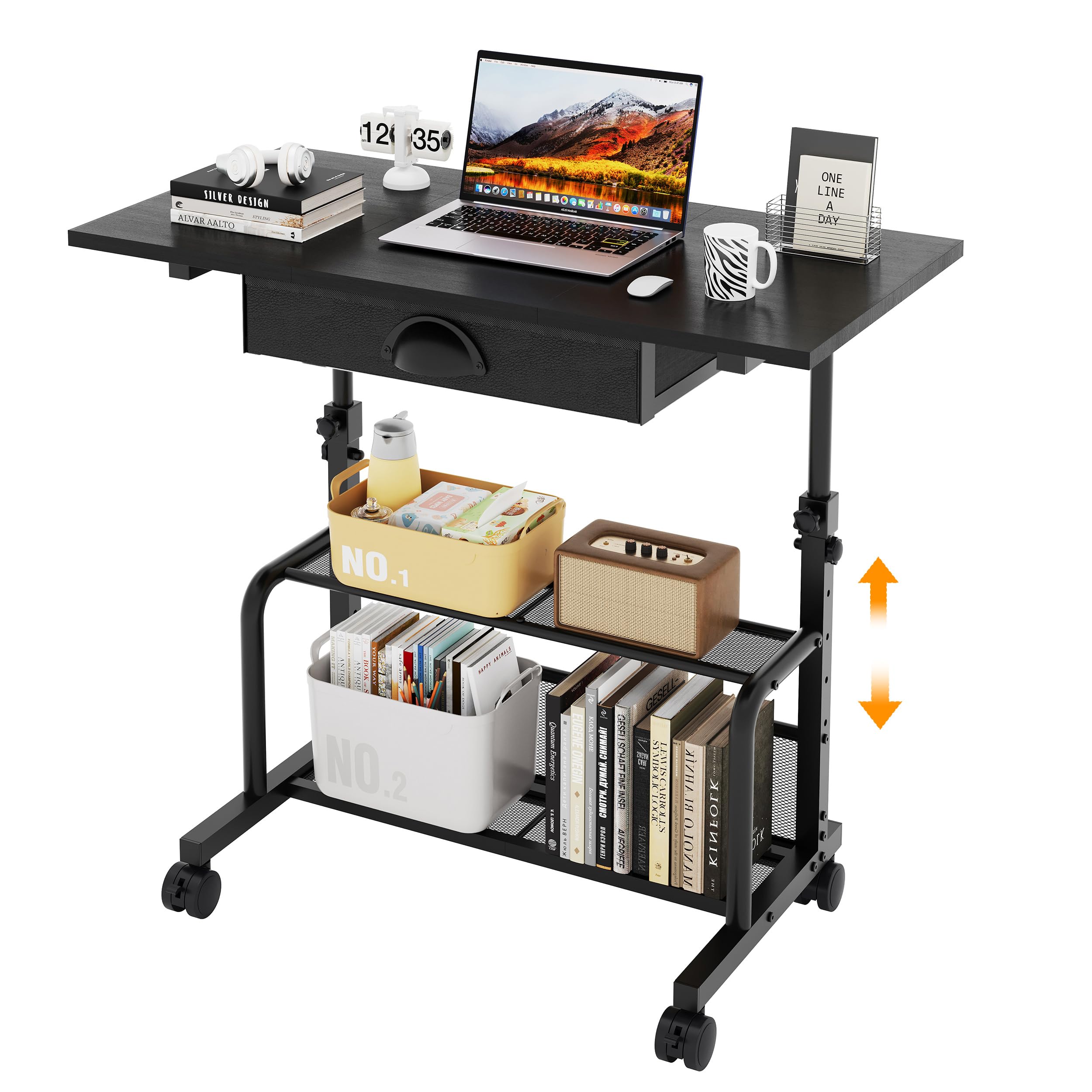 Adjustable Height Small Computer Desk with Drawers Portable Rolling Desk for Seated Use 32 Laptop Desk for Home — view 8