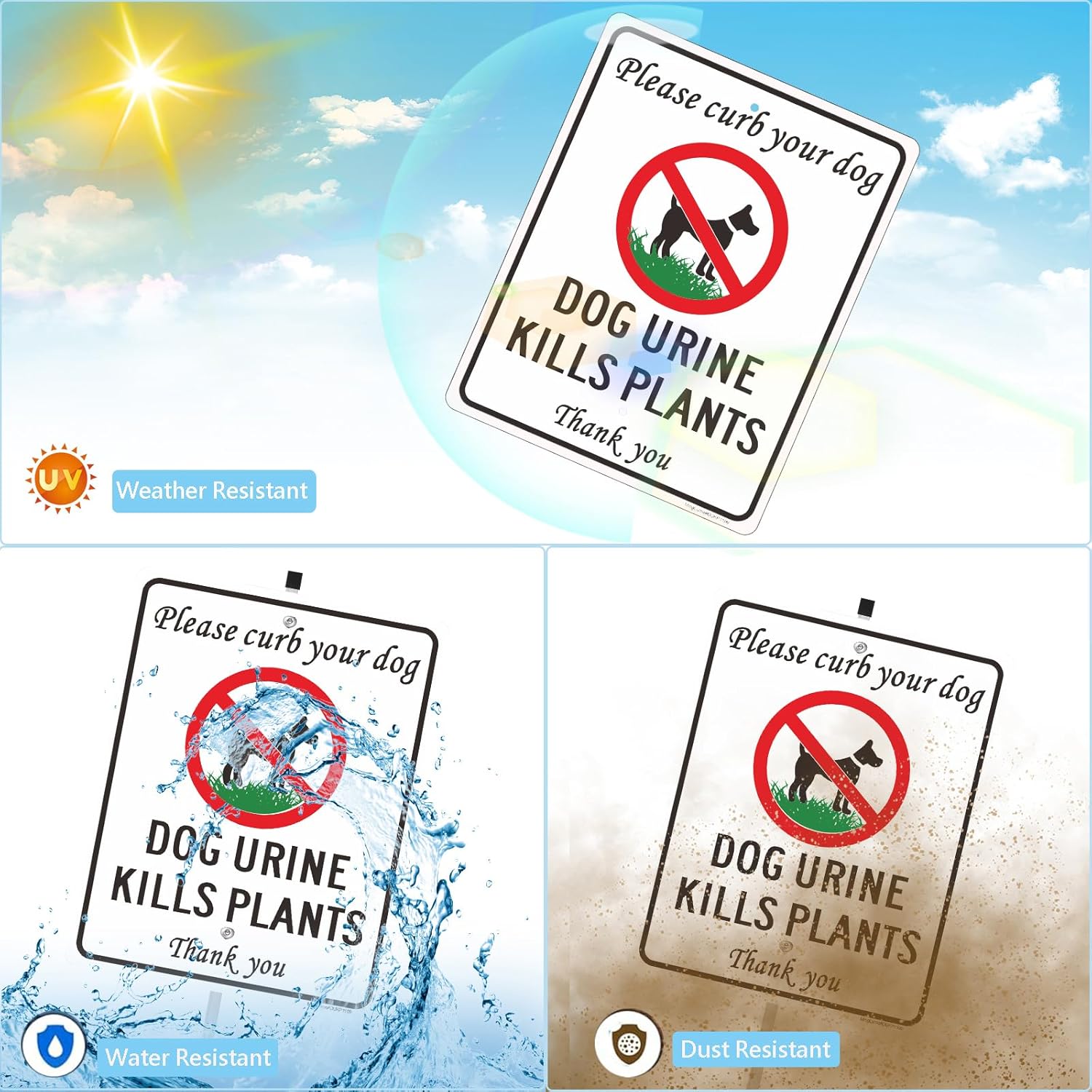 2 Pack Dog Urine Kills Plants Yard Signs - Please Curb Your Dogs, 11 x 9 Inch No Dog Peeing On Plants Warning Sign with 28" Stake Reflective Rust-Free Aluminum, Weatherproof for Lawn, Garden Care