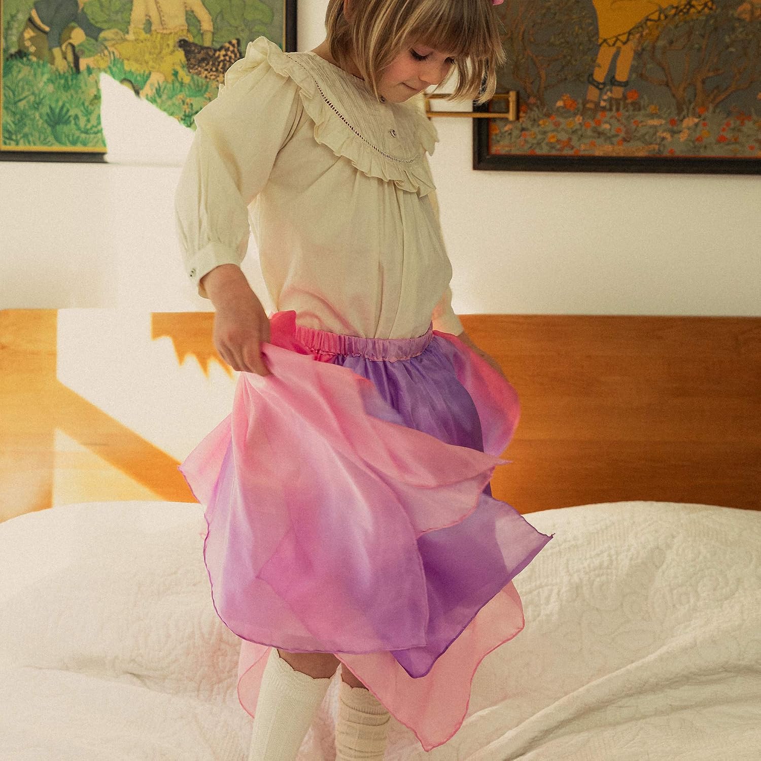 Sarah's Silks - Blossom Fairy Skirt, 100% Silk, 28" Long Costume for Kids and Toddlers | Bright Colored Waldorf Dress Up for Imaginative Play