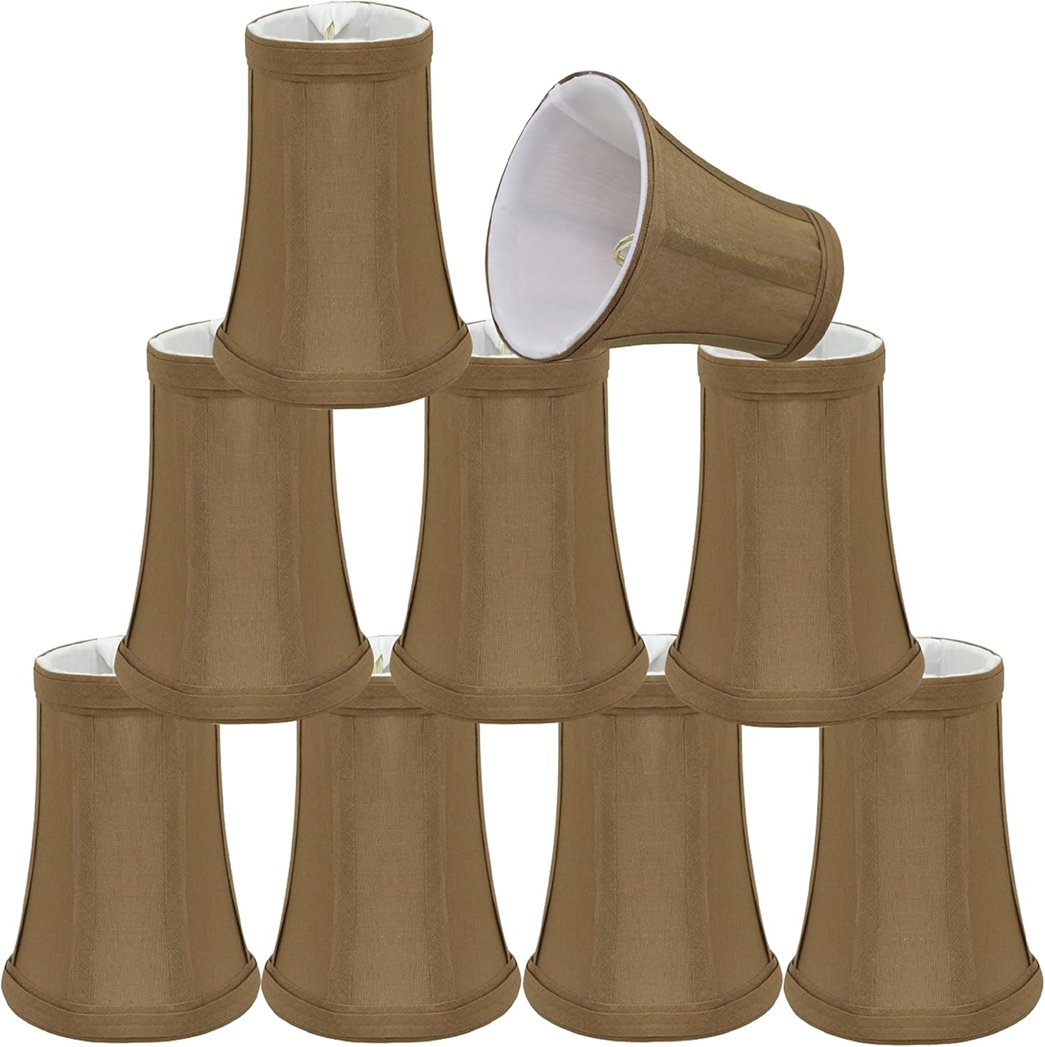Aspen Creative 30247-9A, Bell Clip-On Chandelier Lamp Shade, Light Brown, 2-1/2" Top x 4" Bottom x 5" Slant Height, Set of 9