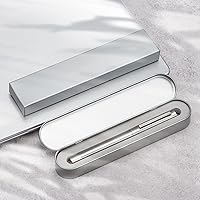 Vista 6 de HONG DIAN Pluma estilográfica 1861, punta de hoja larga, diseño de acero inoxidable plateado con convertidor y estuche de metal