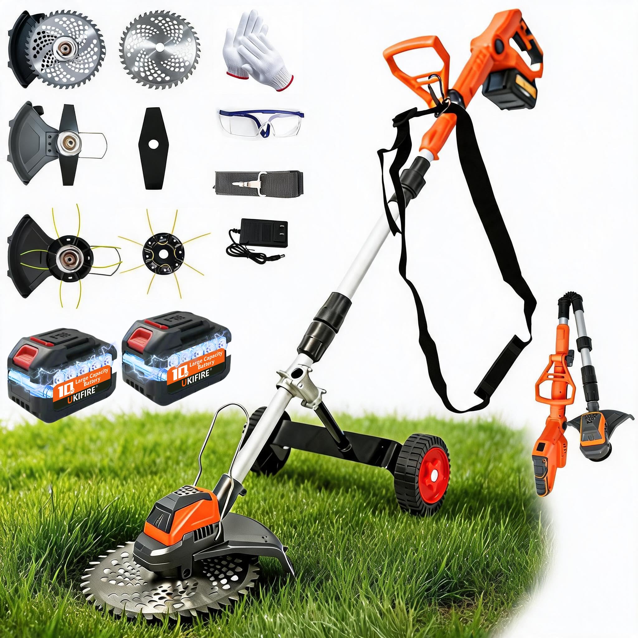 3-in-1 Electric Weed Wacker Cordless with Wheel, 20000RPM Brushless Motor