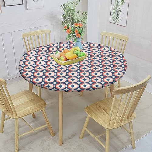 Miniatura 2 de Geometric Round Fitted Tablecloth with Elastic Edge,Retro Pattern Scandinavian Style Print Polyester Table Cloth, XXSmall, Fit Round Table up