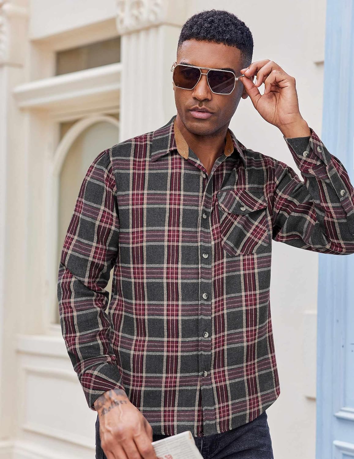 COOFANDY Men's Flannel Long Sleeve Button Down Casual Plaid Shirt With Pocket - Image 5