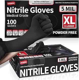 Disposable Nitrile Gloves, 5Mil Chemical Resistant Powder-Free Latex-Free Glove Exam Cook Tattoo, Black Blue 100Pcs