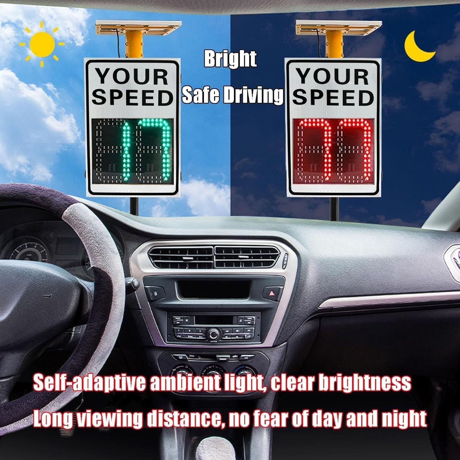 Señal de radar de velocidad solar con pantalla led, tablero de advertencia de tráfico de atenuación automática para autopistas y escuelas, dispositivo de retroalimentación alimentado por energía solar
