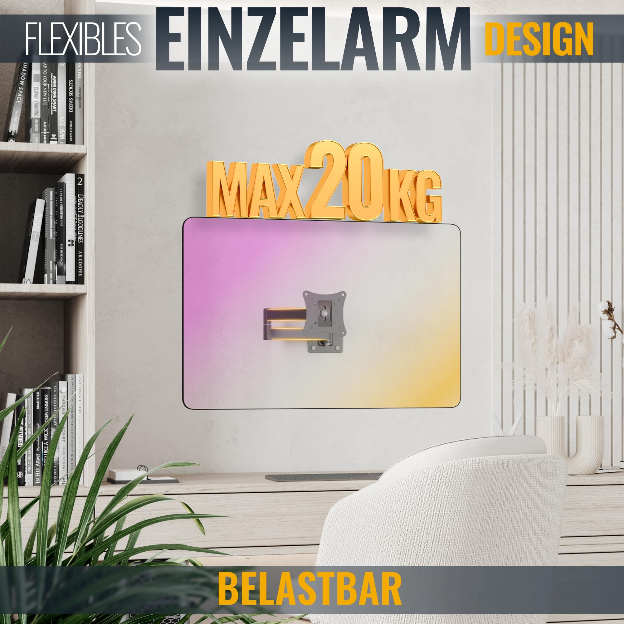 RICOO Obrotowy uchwyt do monitora około 33-75 cm do zakrzywionych i płaskich ekranów LED LCD R02-11 uchwyt ścienny do telewizora uniwersalny do VESA 50 x 50-100 x 100