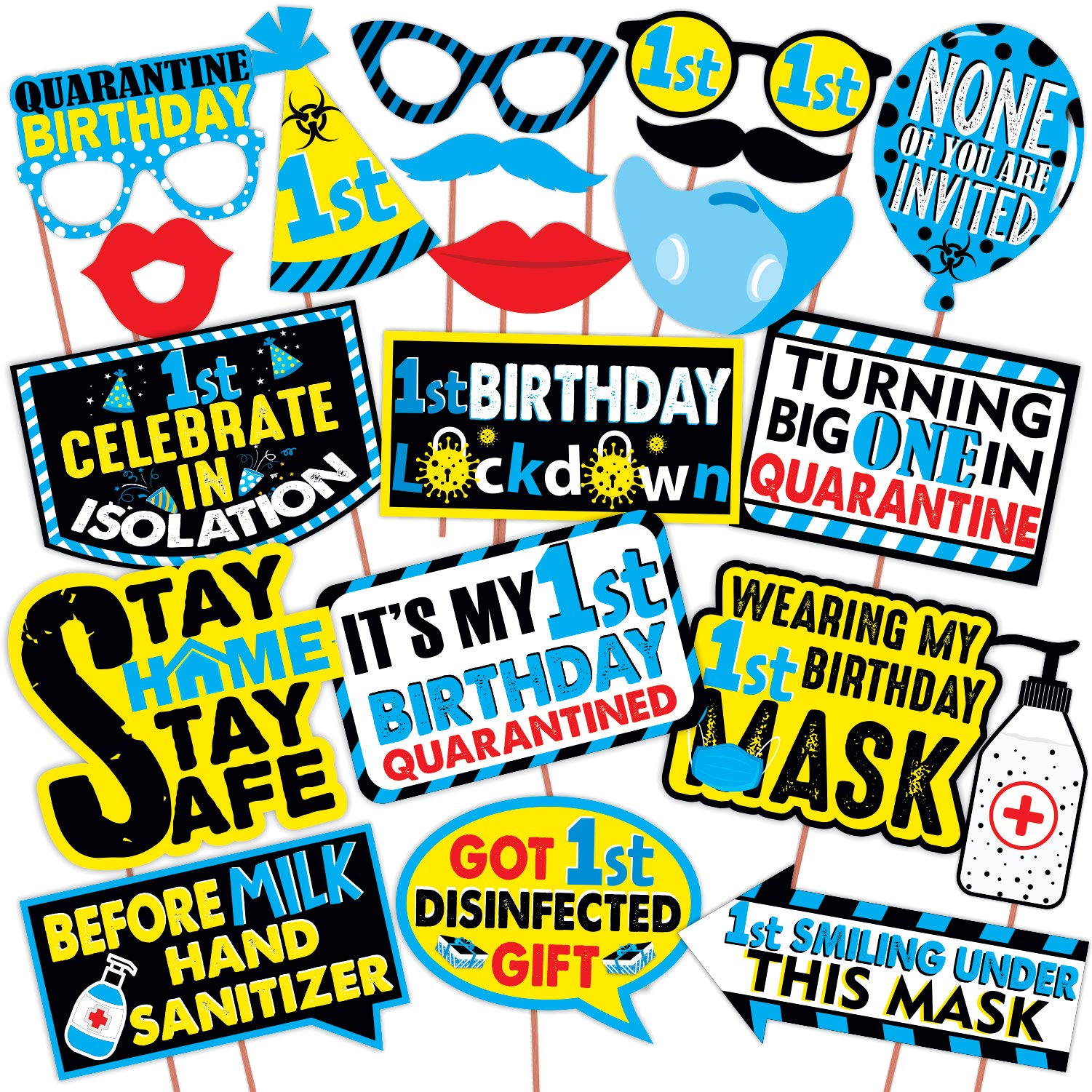Wobbox Quarantine 1st Birthday Photo Booth Party Props DIY Kit, Blue Colour, Quarantine Birthday Decoration (B08NXLKZPJ) Amazon Price History, Amazon Price Tracker