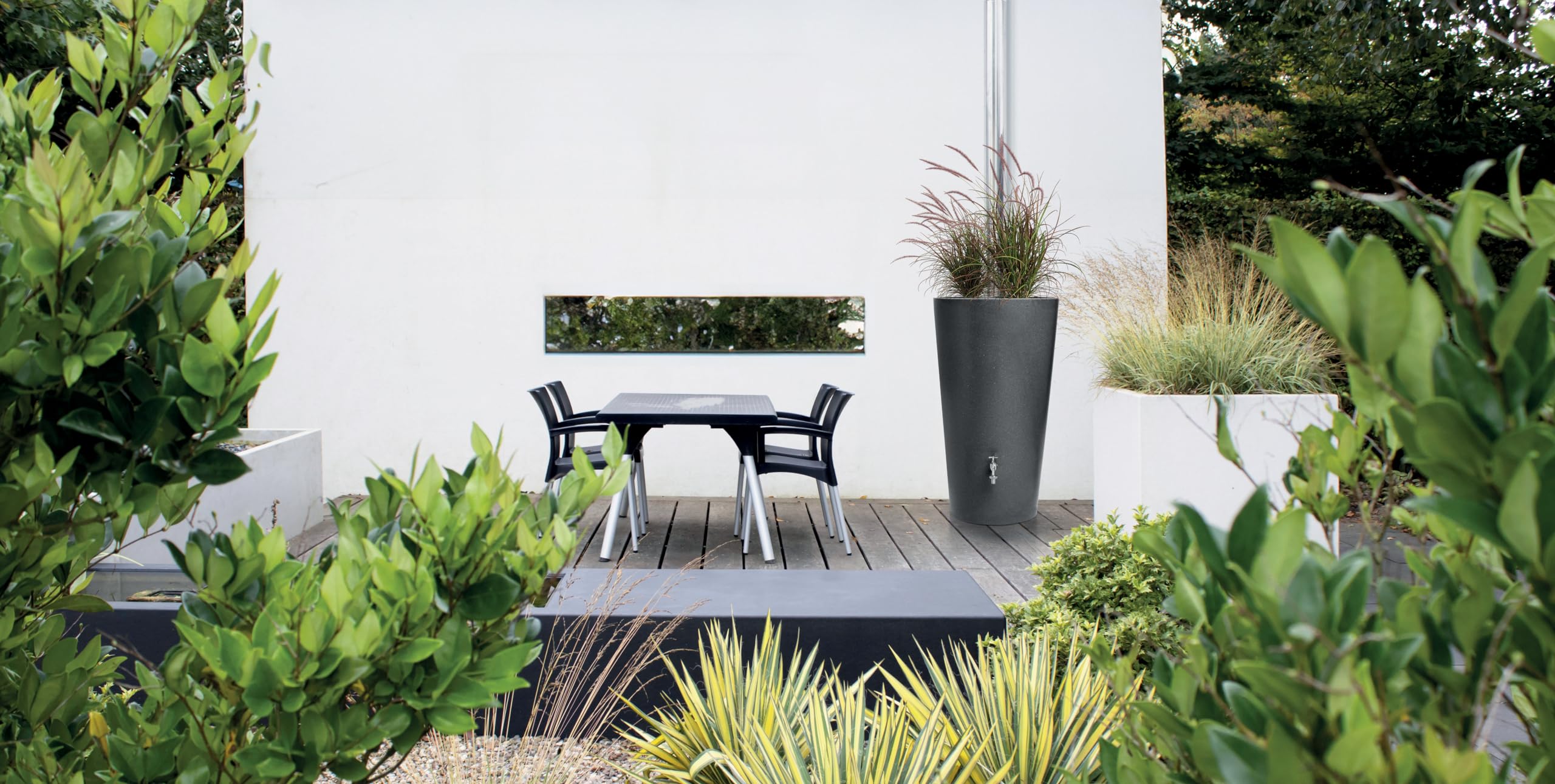 YourCasa Barril de lluvia de 150 litros [Aqua Flower] con rosca de metal y macetero, barril de lluvia de plástico, resistente a las heladas, depósito de agua de lluvia, depósito de agua de lluvia,