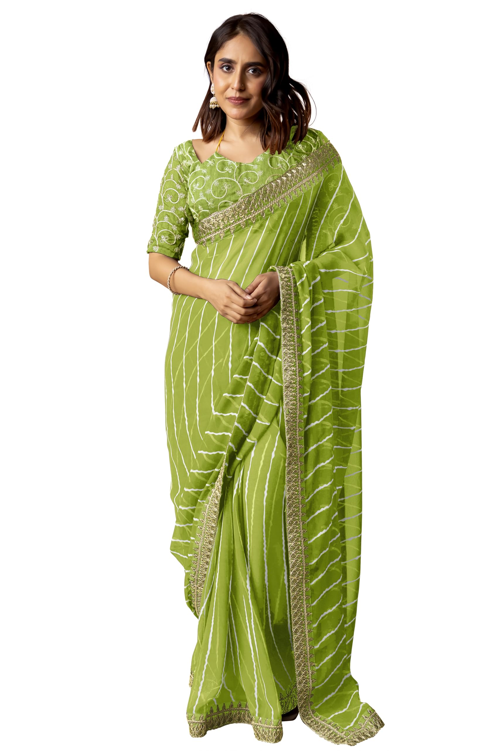 Women Saree Georgette Leheriya Printed | Traditional Farewell and Ceremonial Sari with Matching Blouse fabric-image-43