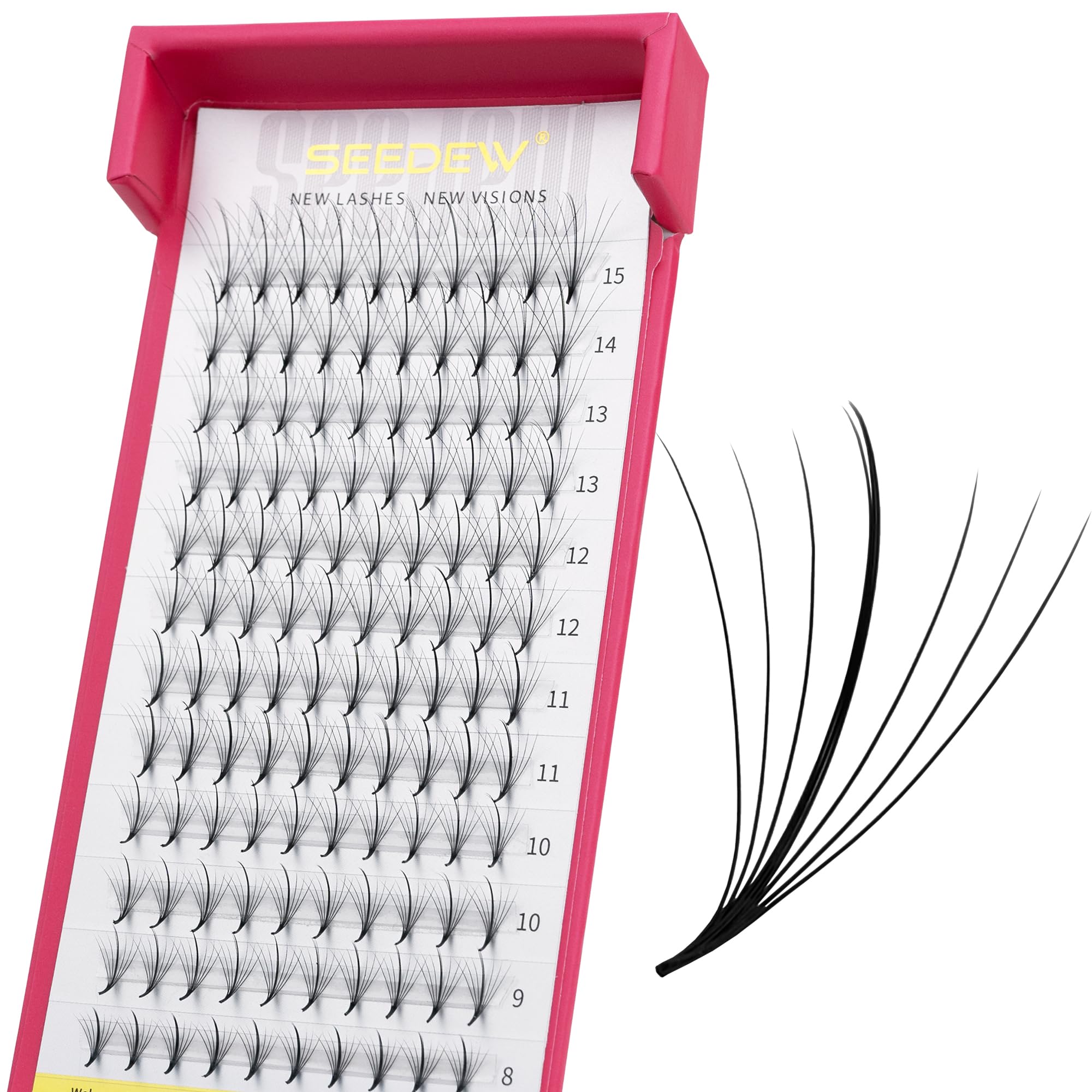 SEEDEW Premade 7D Lash Extensions, FairyCore 0.07mm C Curl MIX8-15mm 12 Rows/Tray 120 Pieces