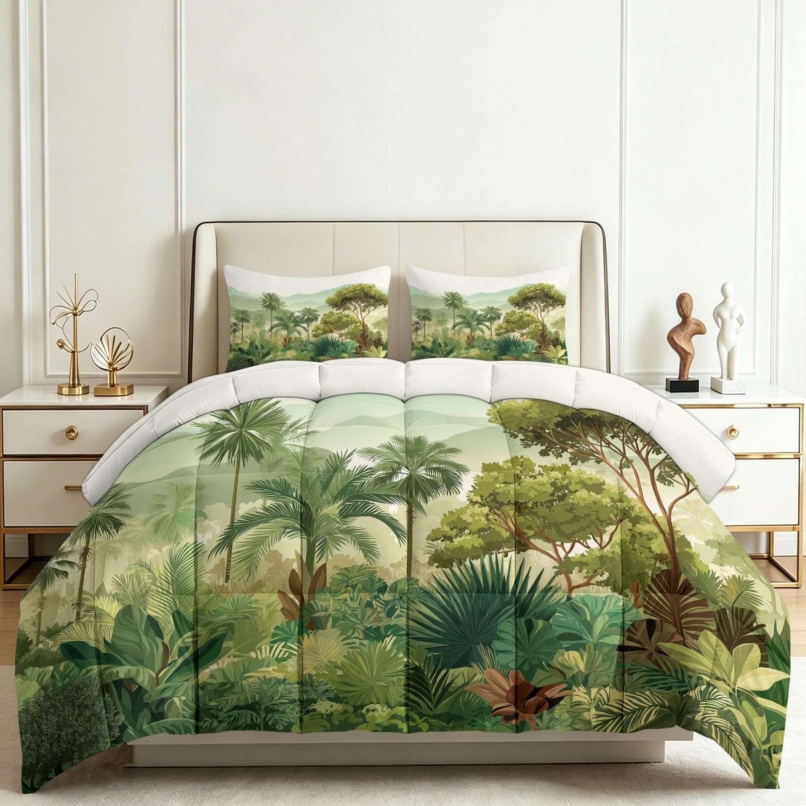 Generico Trapunta Piumino 4 Stagioni 135x200cm Paesaggio Di Piante Tropicali Trapunta in Cotone, Piumone per Letto Matrimoniale, Traspirante e Super Morbido Lavabile, con 2 federa