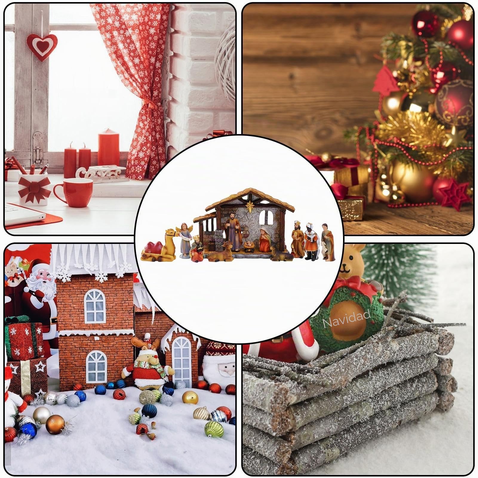 Genérico Belenes - Figuras Navideñas Pesebre Decoración - Decoración para Hogar Jardín Terraza Escritorio Oficina Iglesia Mesa Dormitorio Salón