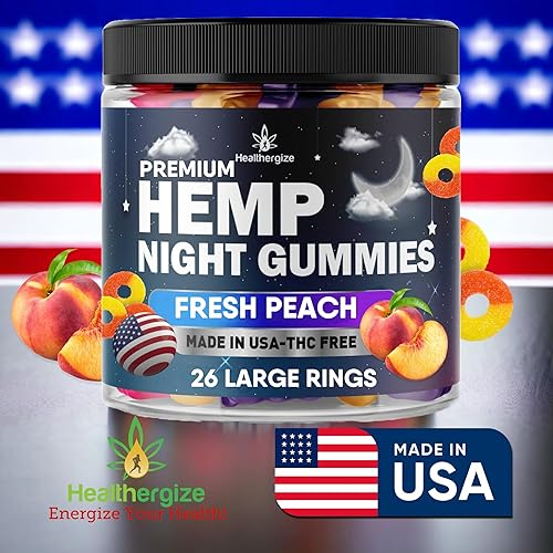 Miniatura 7 de Healthergize Gomitas de cáñamo para la noche, gomitas para siesta de alta potencia, paz y relajación, anillo de durazno comestibles, buen estado de