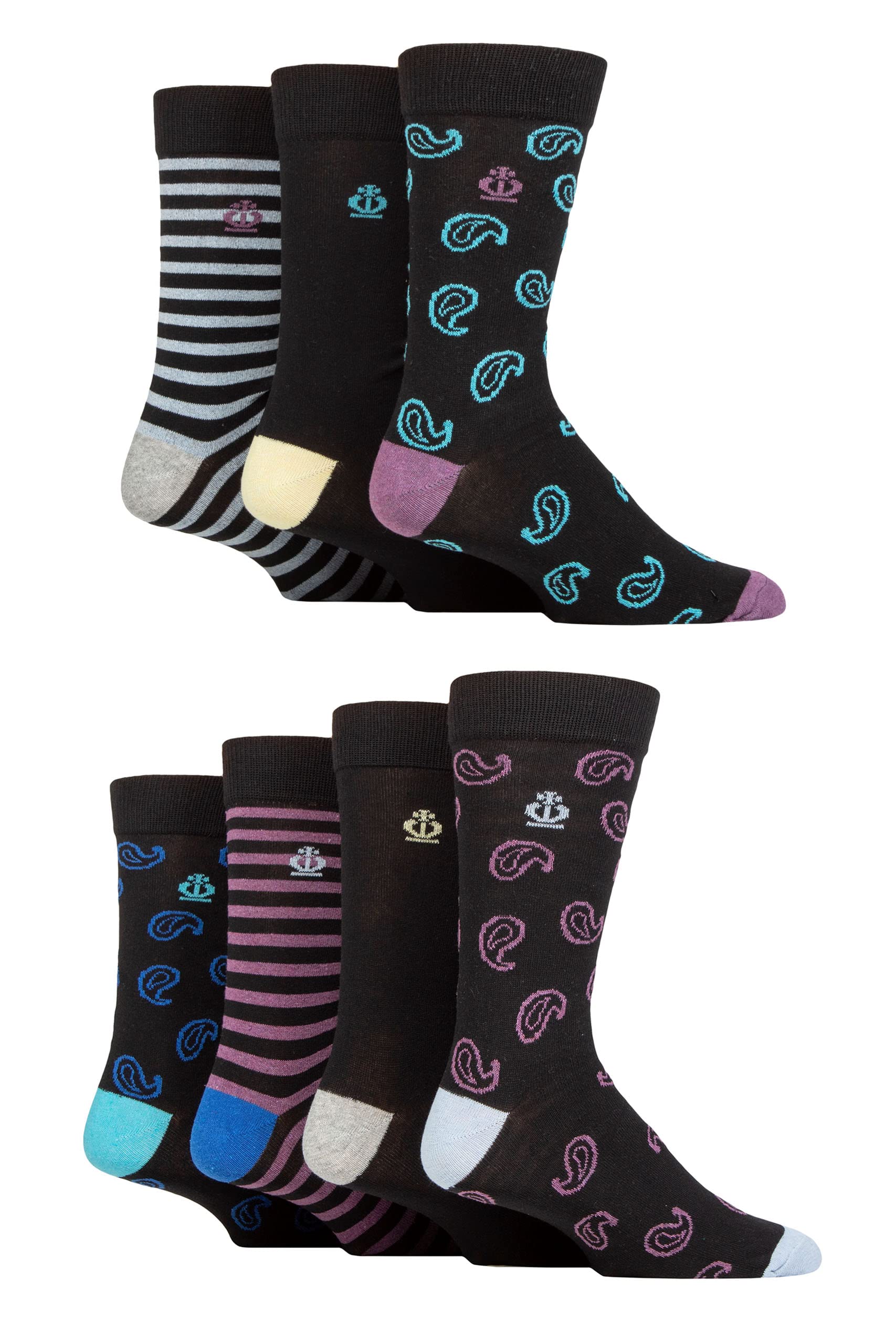 Jeff Banks Men's Swirl Black Recycled Cotton Patterned Socks Pack Of 7 7-11