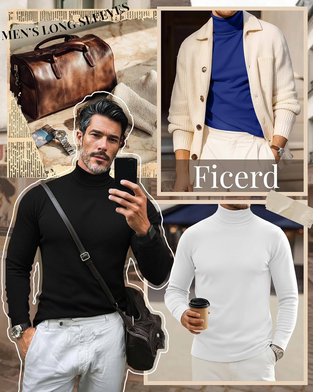 Ficerd 3 Pack Men's Turtleneck Shirts, Long Sleeve Cotton Pullover Sweaters Mock Neck Knitted T-Shirt Basic Slim Fit Tops - Image 5