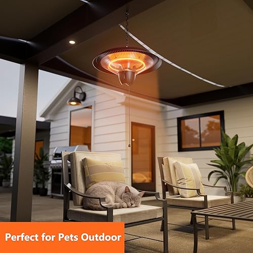 Miniatura 7 de Calentador de patio para uso al aire libre 1500 W eléctrico infrarrojo colgante calentador montado en el techo, impermeable para porche, garaje,