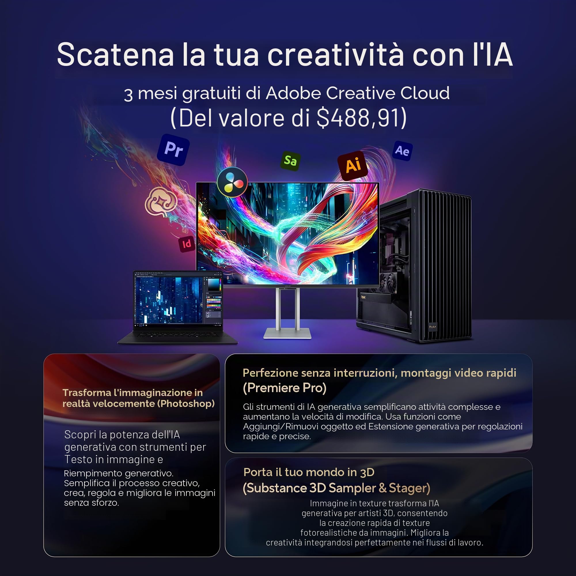 ASUS PROART DISPLAY OLED PA27UCDMR, Monitor Professionale da 26,5", Nero | 4K UHD QD-OLED (3840 x 2160), QD-OLED, 240Hz, 0.1ms, Ultra sottile, Auto Calibrazione, Dolby Vision, Supporto Ergonomico