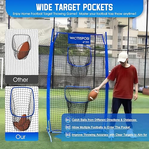 Miniatura 4 de Football Throwing Net, Upgrade Heavy Duty Metal Frame Quarterback Training Equipment Throwing Machine with 1-4 Targets, Easy Setup Football Target