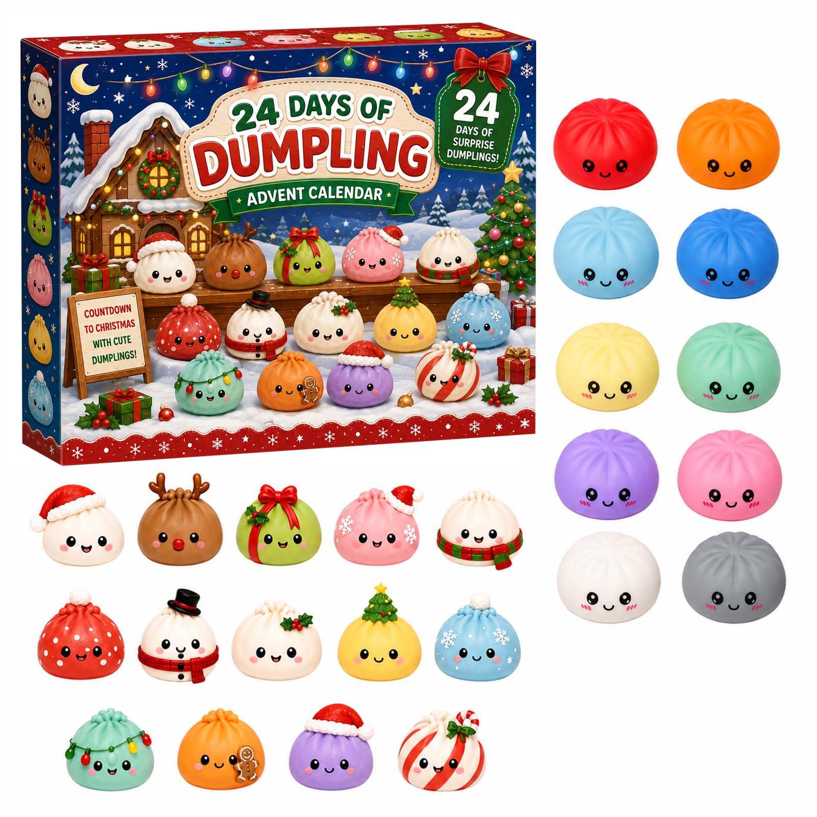 Christmas Squishies Advent Calendar 2026,24 Days Dumpling Squishies