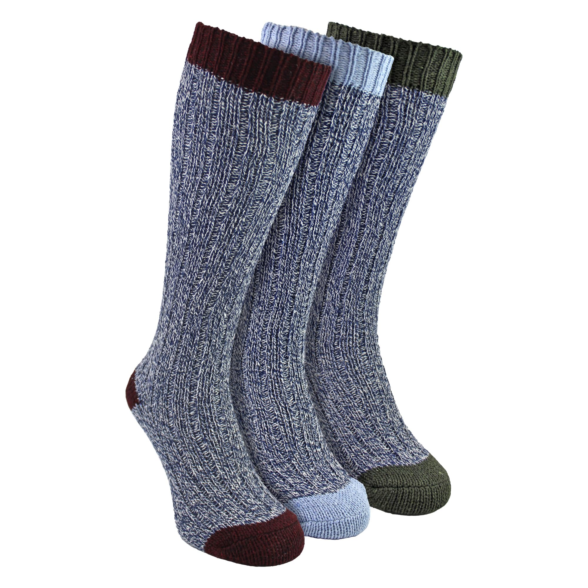 3 Pairs Ladies Knee High Wool Socks | Sock Snob | Extra Long Warm Soft Winter Wellington Boots Socks (4-8, Blue)