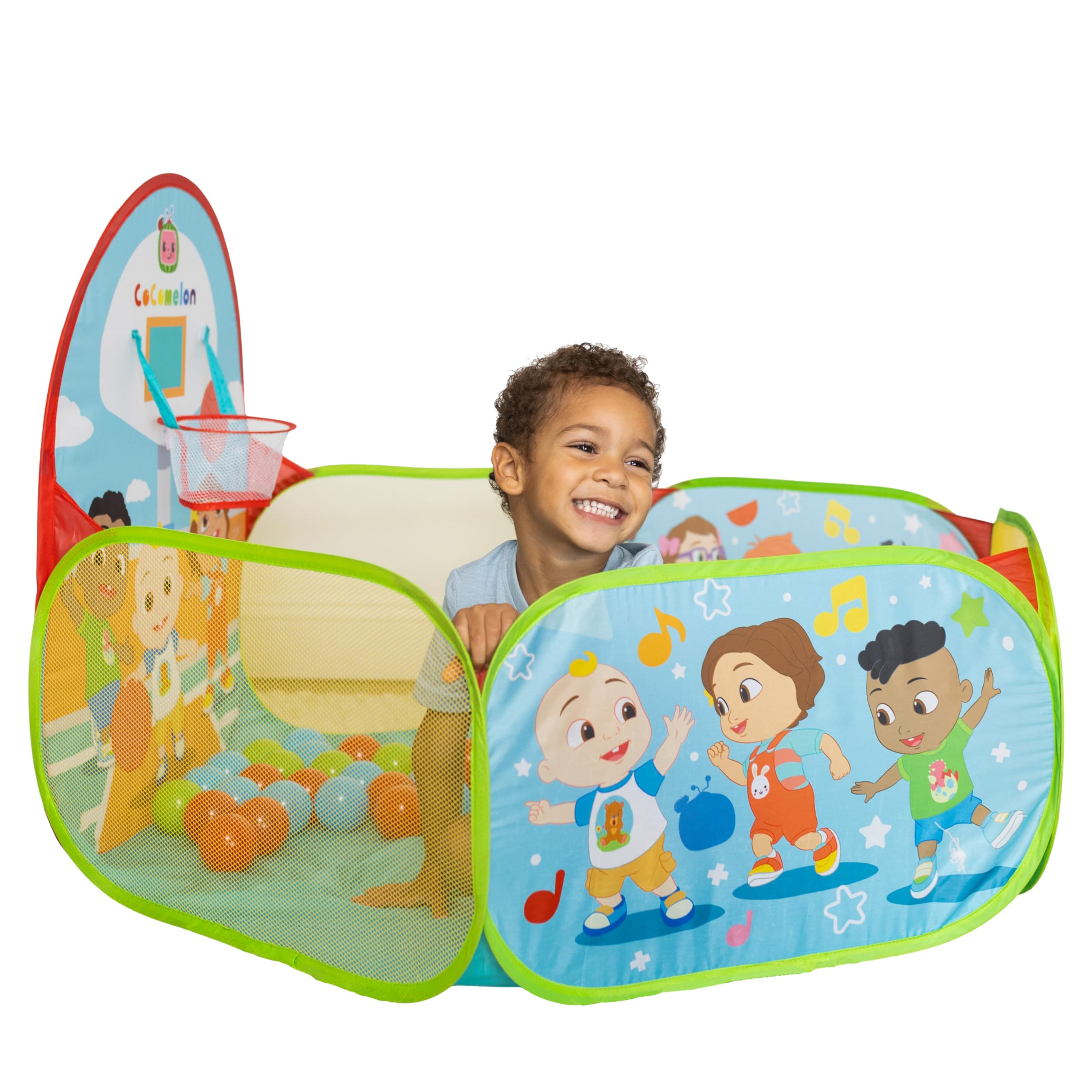 CoComelon Playground Ball Pit, Pop Up Tent with 25 Play Balls and Basketball Hoop, Toddlers 18M+