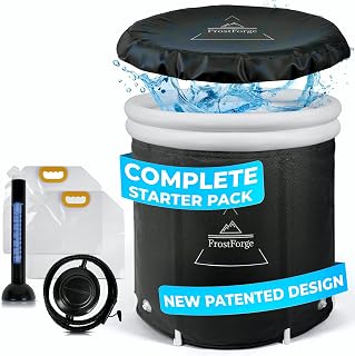 FrostForge Ice Bath Tub | 115 Gal Cold Plunge Tub With 2x Reusable Ice Packs And Thermometer | Cryotherapy Ice Plunge Starter Pack | Portable Cold Plunge Tub with Cover | Indoor & Outdoor Ice Pod