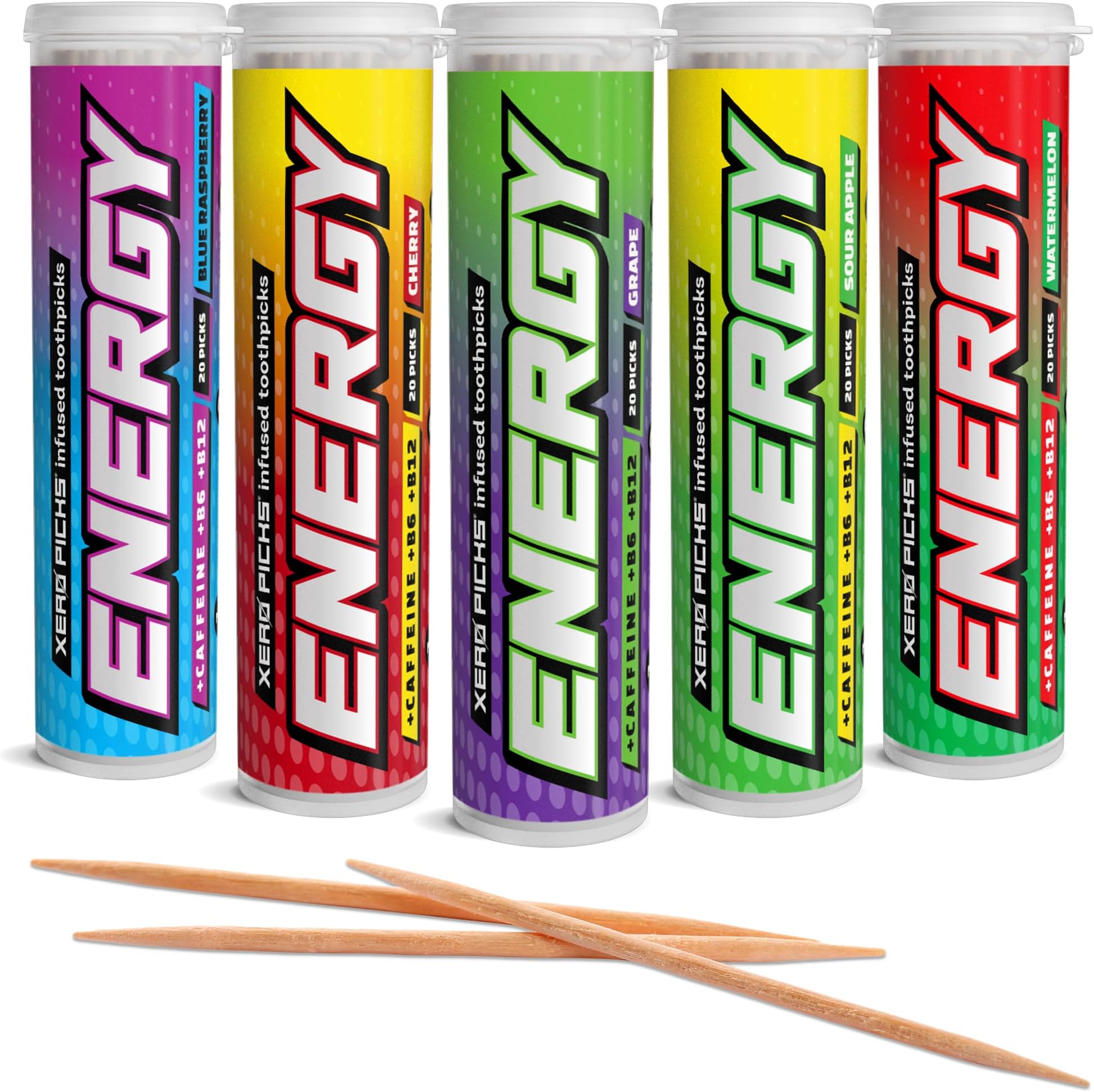 Xero Picks Energy Flavored Toothpicks with Caffeine, B12 & B6 (Pack of 20)
