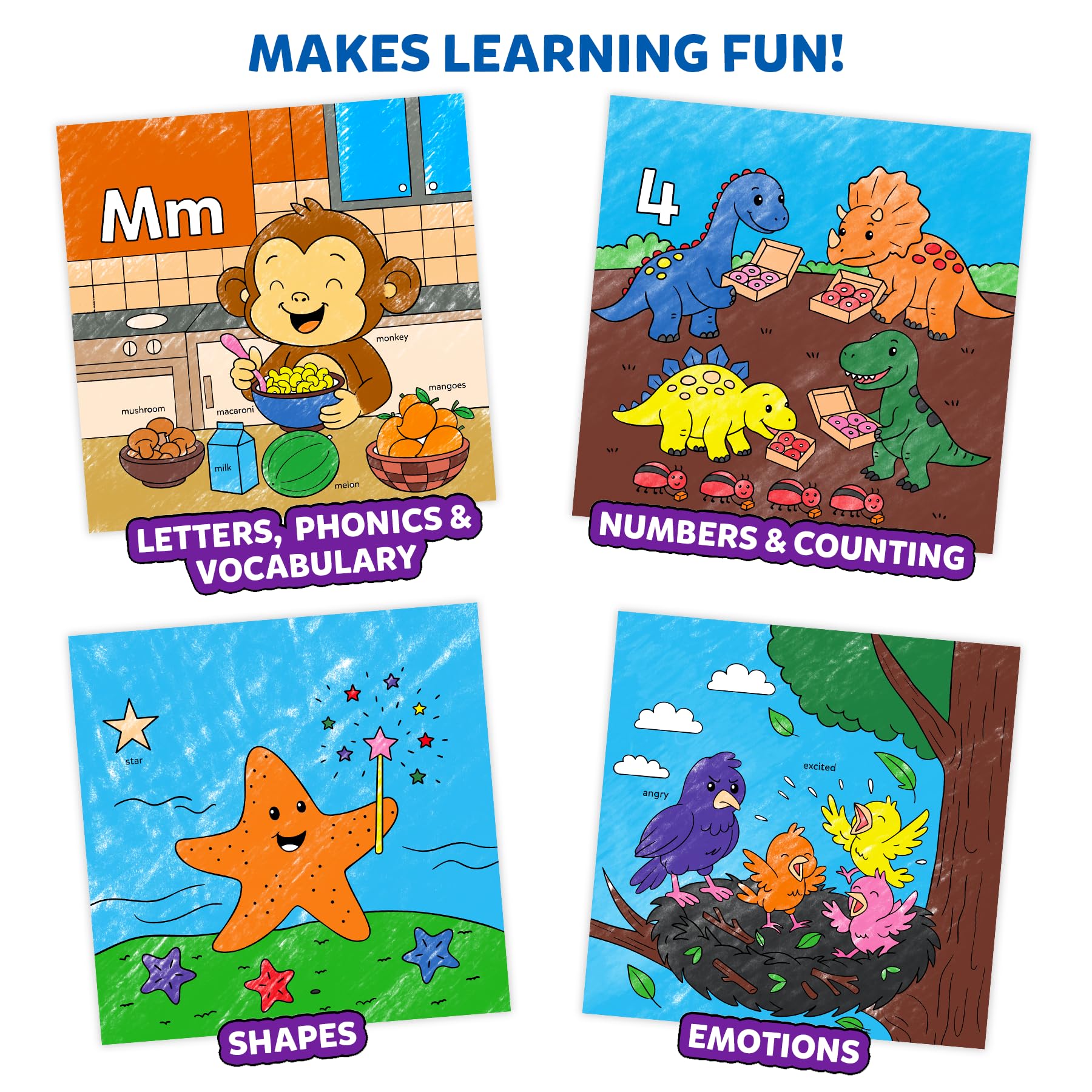 Skillmatics Colour & Learn Activity Book, Letters, Numbers, Phonics & Shapes, 12 Retractable Mess-Free Crayons & 50 Pages - Image 4