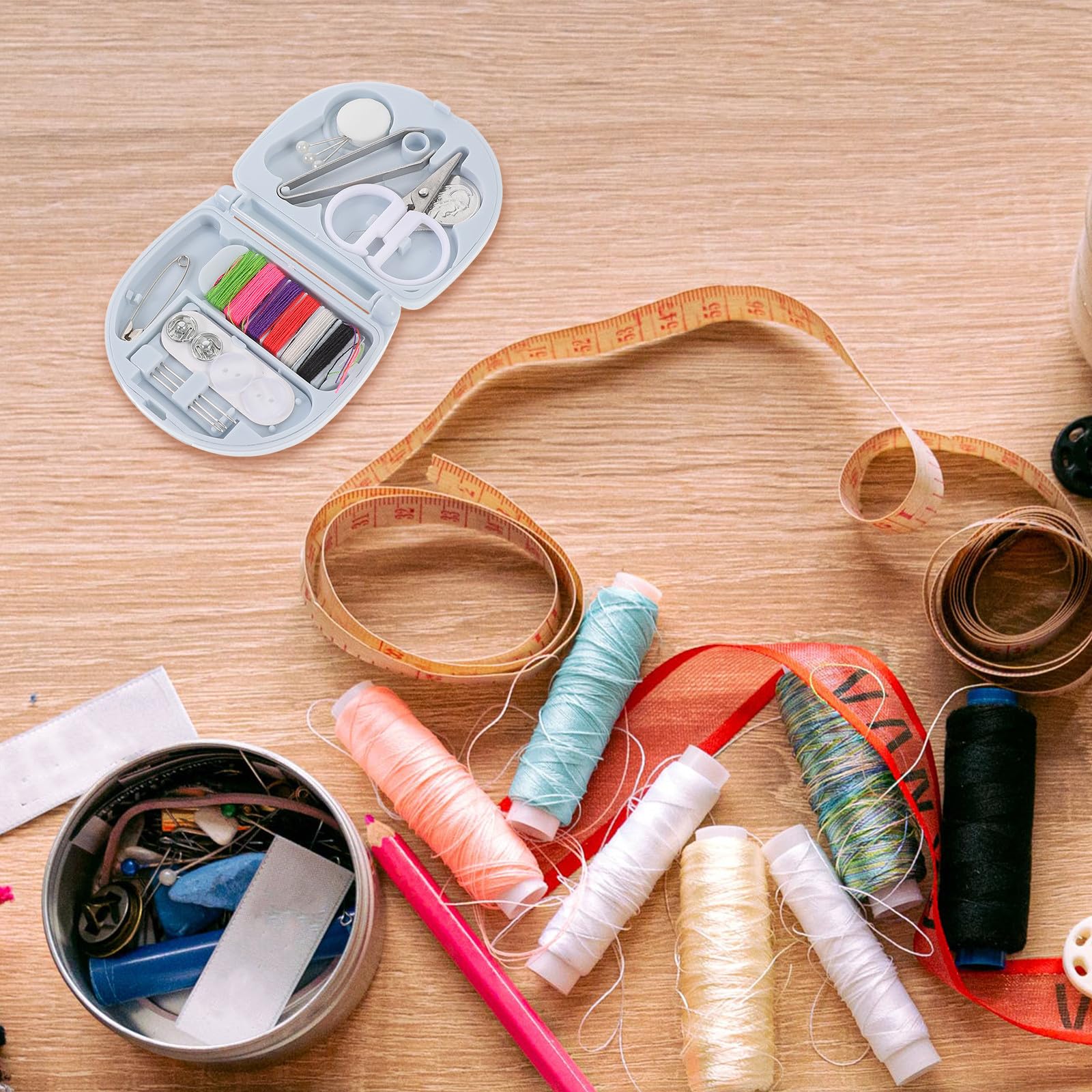 Kit de Costura Portátil para Adultos, 8 Piezas, Práctico | Plástico Resistente al Desgaste, Formato Mini Hogar, Herramientas Compactas para Bordado y Reparación