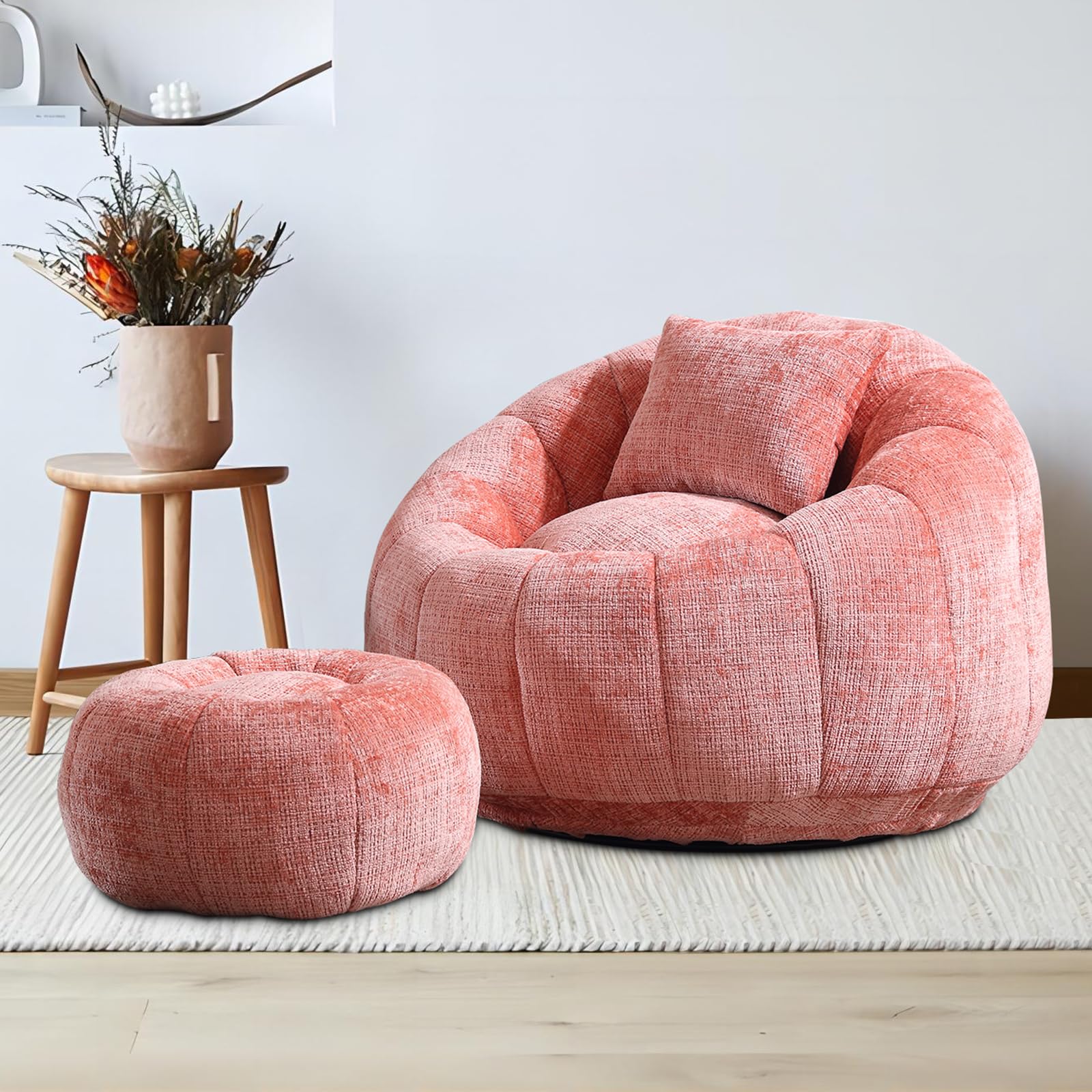 Luteren Giant Chenille Bean Bag Chair With Ottoman – Memory Foam Filler, Large Lounger - View #9