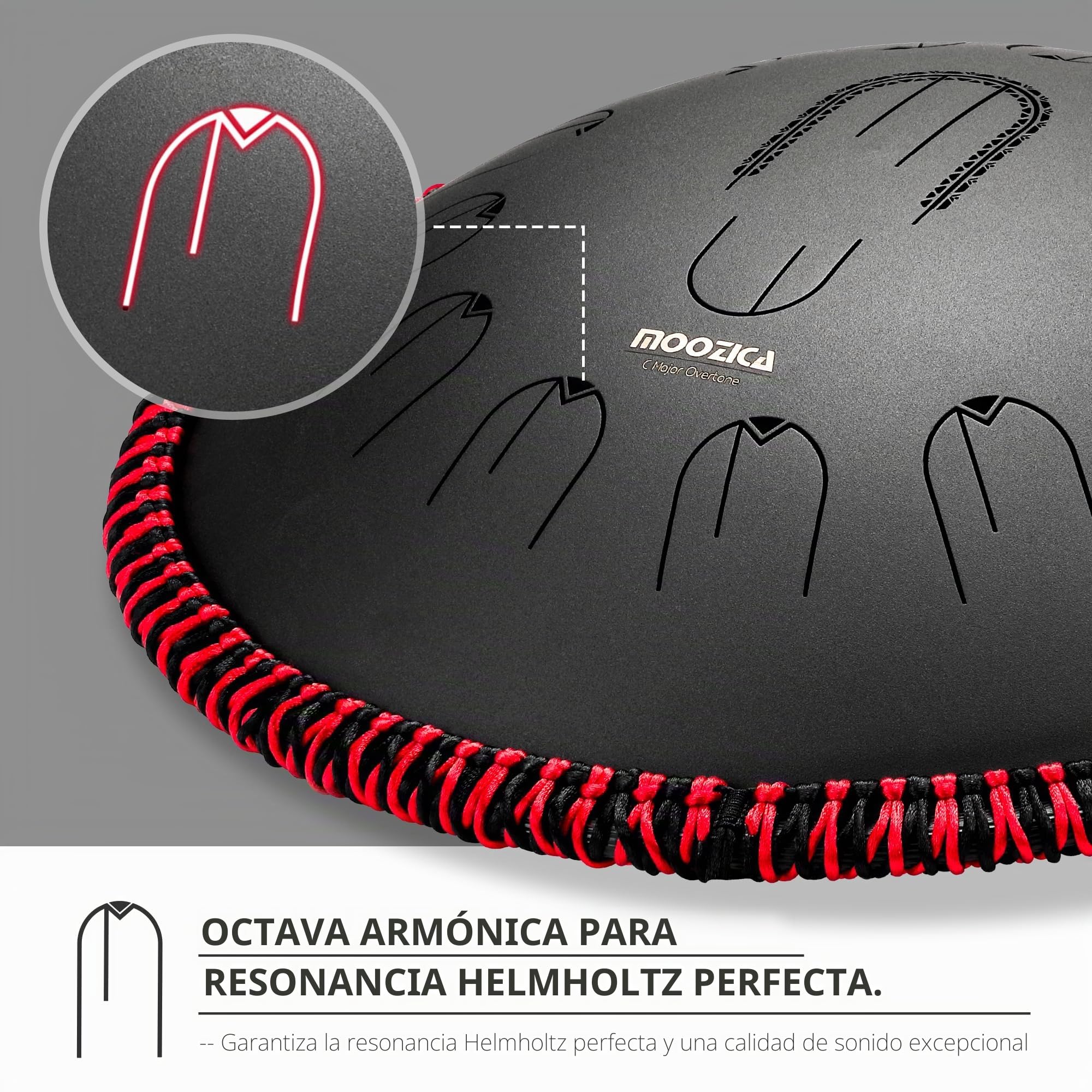 MOOZICA Tambor de lengüetas de acero de 15 pulgadas – 15 notas en Do mayor 432 Hz con armónicos de octava – Instrumento de percusión profesional con funda de transporte (D-Kurd, negro)