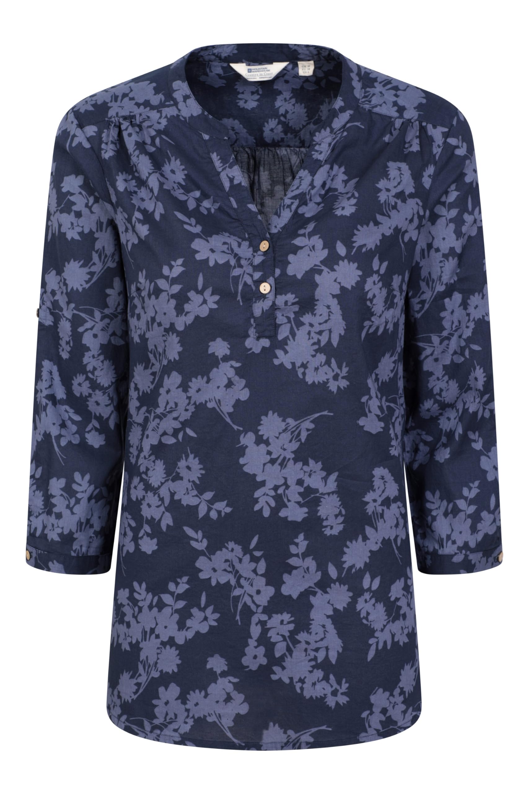 Mountain Warehouse Petra Womens Relaxed Fit 3/4 Sleeve Shirt - 100% Cotton Voile Ladies Top, Lightweight, Breathable Blouse - for Travelling & Daily Use Navy Women's Size 14