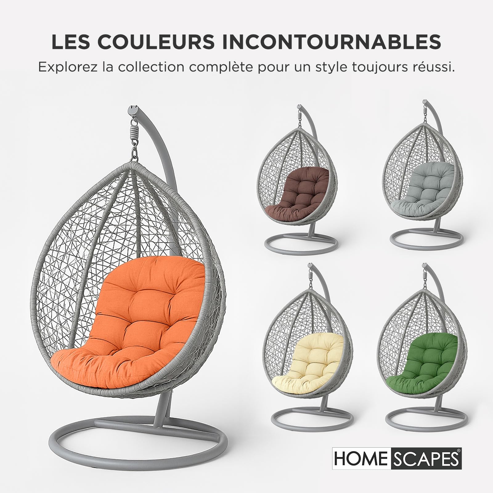 HOMESCAPES Coussin pour Fauteuil Suspendu extérieur, Coussin de Rechange pour Fauteuil œuf – Usage intérieur et extérieur - Terracotta