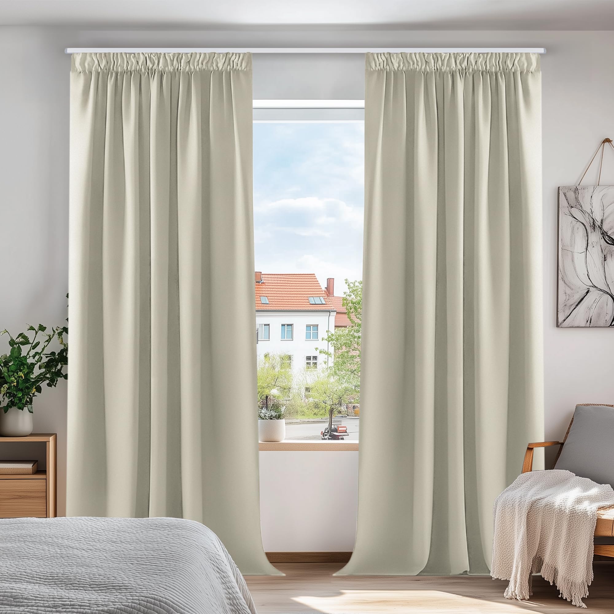 Deconovo Tende Oscuranti per Interni con Fettuccia, Termiche Isolanti – 3 Modi di Montaggio, per Camera da Letto e Soggiorno, 2 Pannelli 140x280 cm, Beige Chiaro, Certificato OEKO-TEX - 2