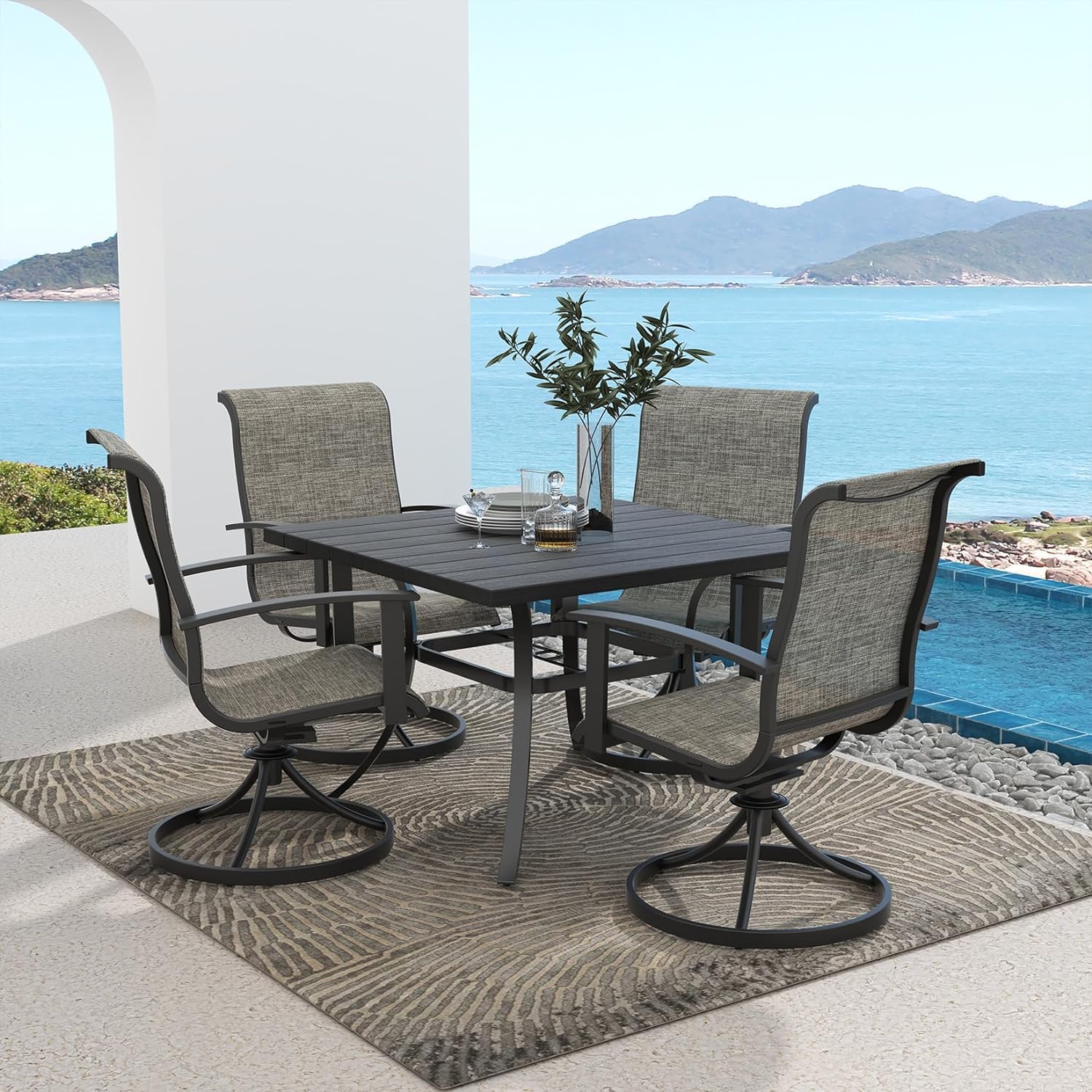 3 piece patio set under with umbrella hole 3 Piece Patio Bistro Table and Chairs Set with Umbrella Hole