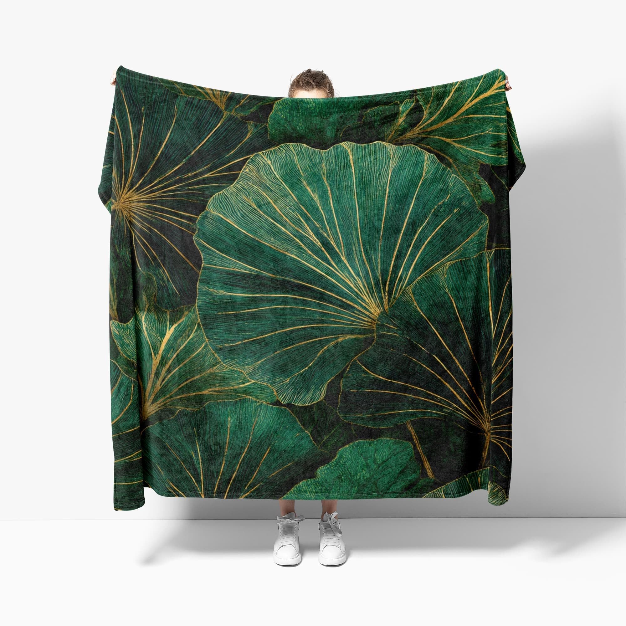 Generico Lekki antystatyczny koc wełniany XXL 180 x 220 cm Liść palmowy wzór Super miękki ciemnozielony koc flanelowy na łóżko sofa biuro ochraniacz na kolana łóżko samochód kemping plaża
