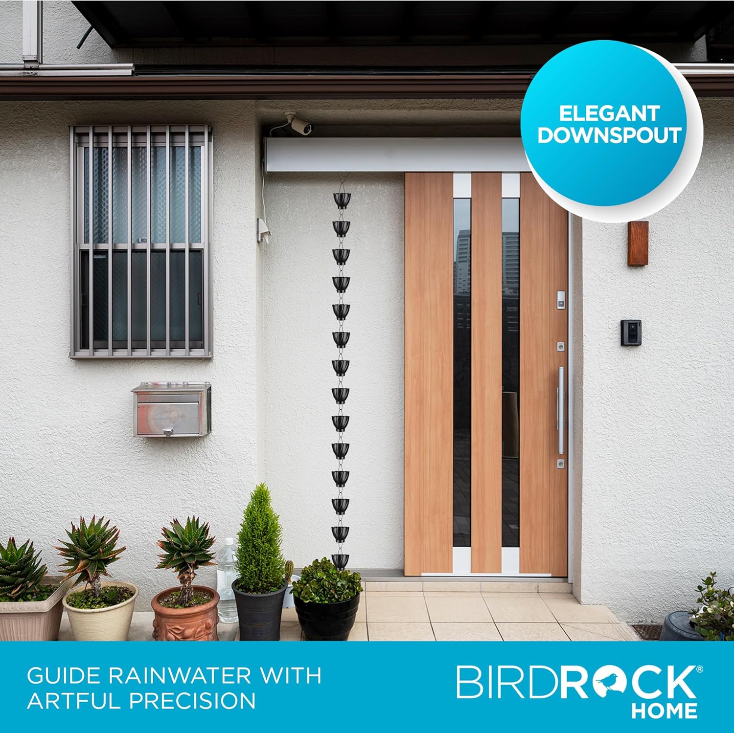 BIRDROCK HOME Rain Chains for Gutters | Heavy Duty Downspout Alternative | Adapter & Catcher | Powder Coated Aluminum | Chimes & Extensions | 8.5 ft - Decorative Copper Twist Design | Matte Black