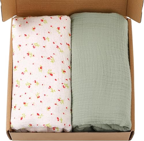 Miniatura 7 de Mantas de muselina para bebés para niños y niñas, paquete de 2 mantas grandes de 47 x 47 pulgadas, suaves y transpirables, unisex, mantas de