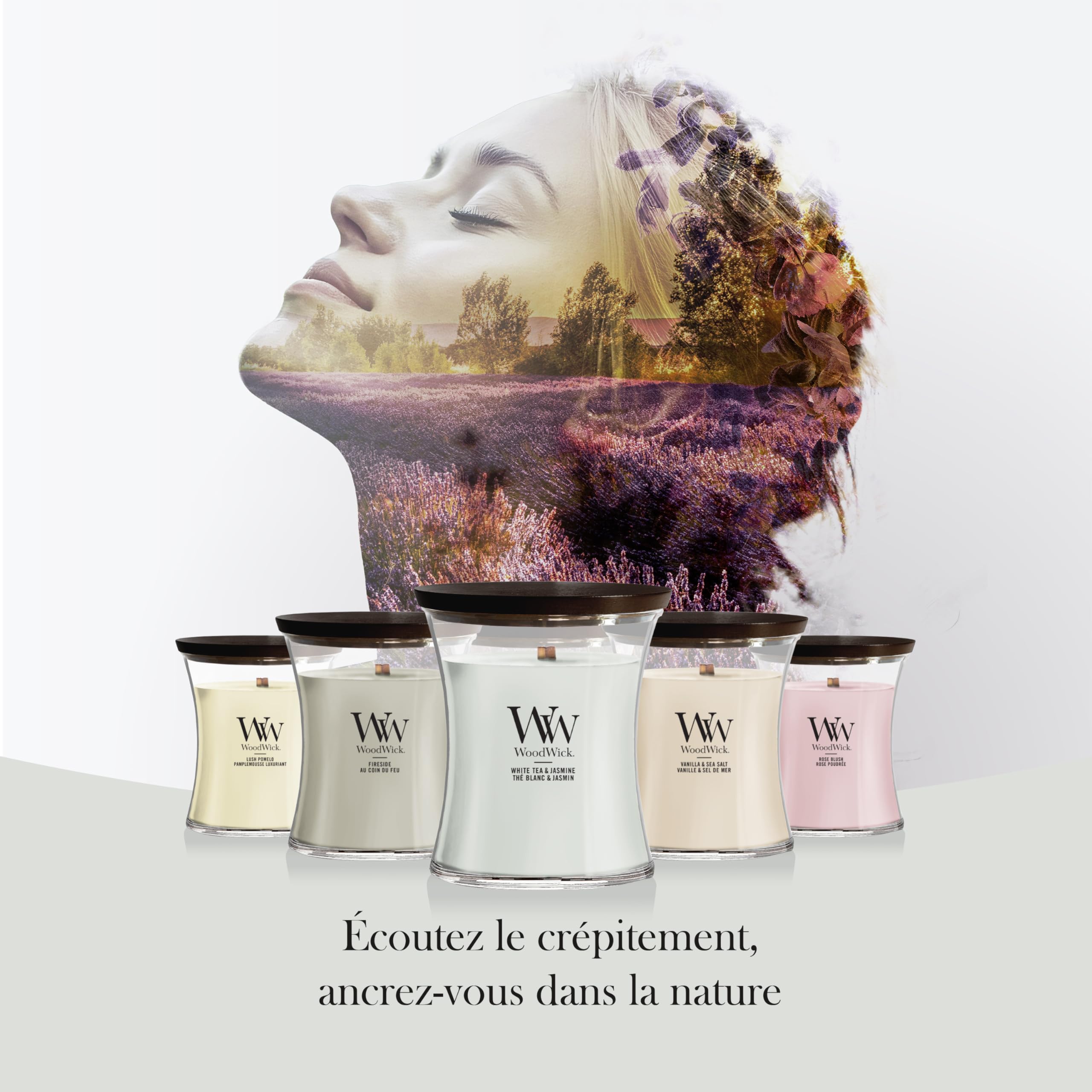 WoodWick Ellipse Bougie parfumée | Thé blanc & Jasmin | avec mèche crépitante | Durée de combustion : jusqu'à 50 heures