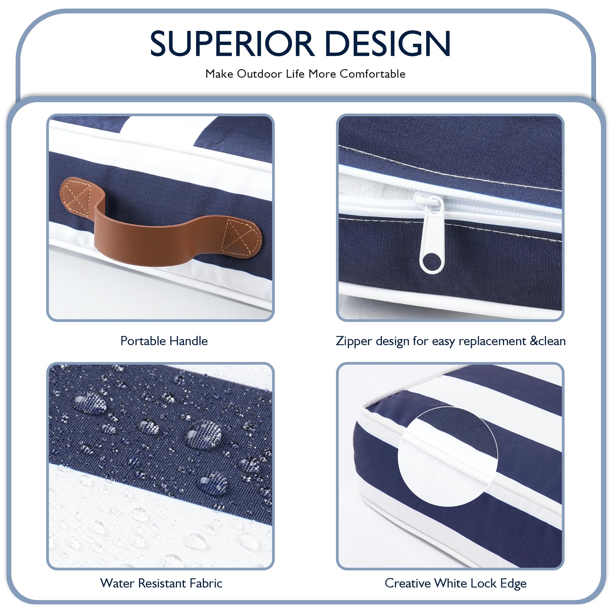 Enipate Set di 2 cuscini profondi per esterni, resistenti alle intemperie, con cerniera e maniglia, 61 x 61 x 10,2 cm, cuscini per sedie in vimini per patio, cortile, giardino