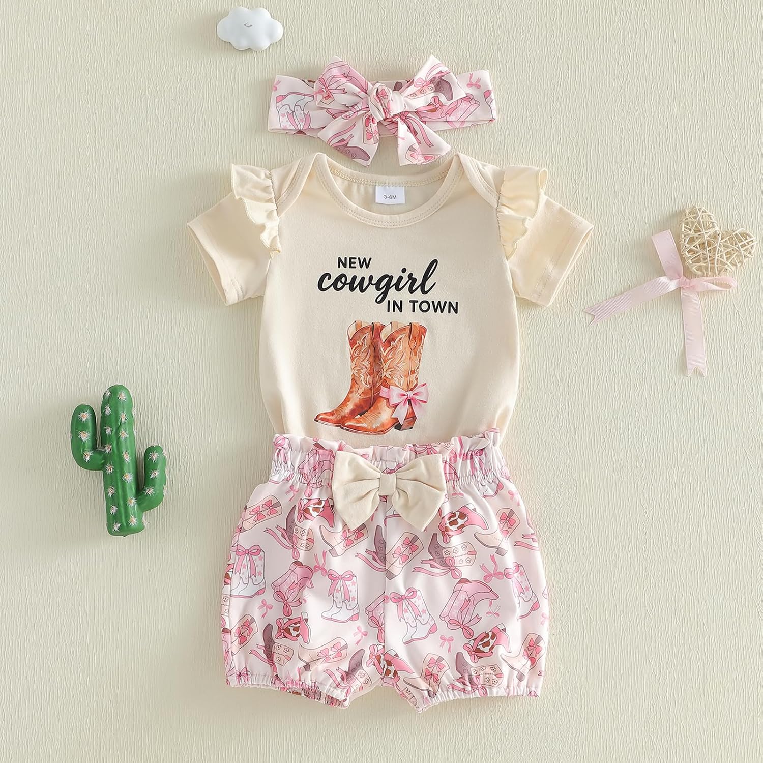 Western Baby Girl Summer Outfit Short Sleeve New Cowgirl in Town Romper Boots Print Shorts Newborn Cowgirl Clothes