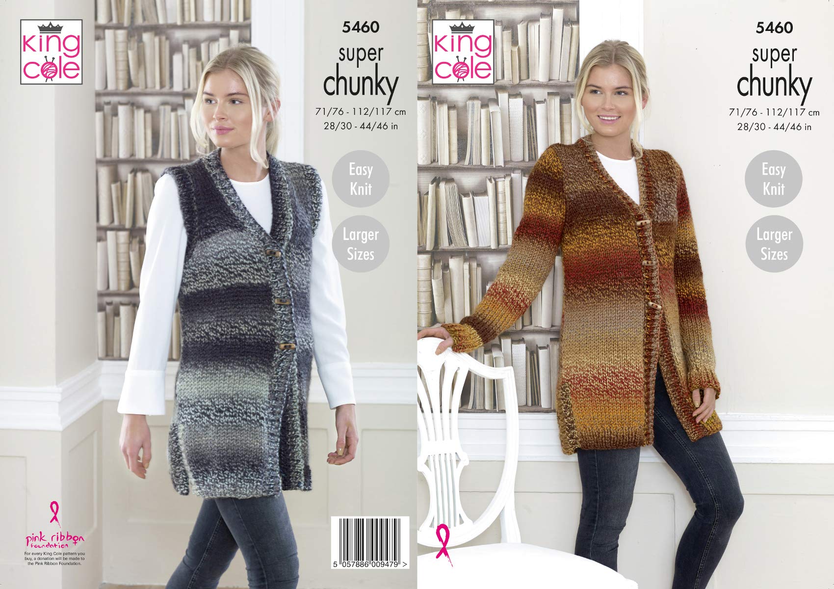 King Cole 5460 Knitting Pattern Womens Cardigan and Waistcoat in Explorer Super Chunky