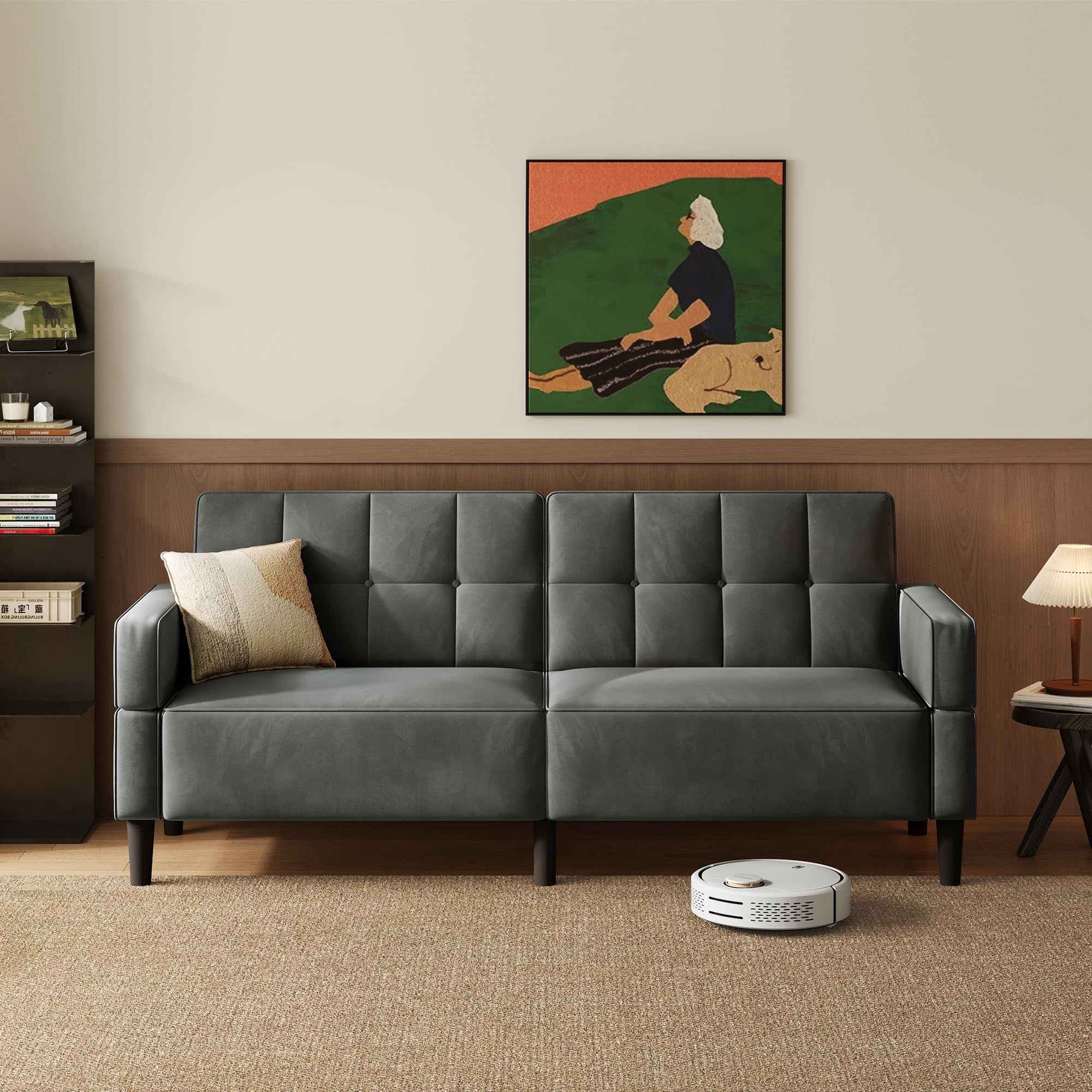 LINSY HOME Sofa mit Schlaffunktion, Klappsofa Sofa 3 Sitzer, Schlafsofa mit Verstellbarer Rückenlehne Armlehnen, 3 Sitzer Sofa mit Bettfunktion aus Samtstoff (Grau)