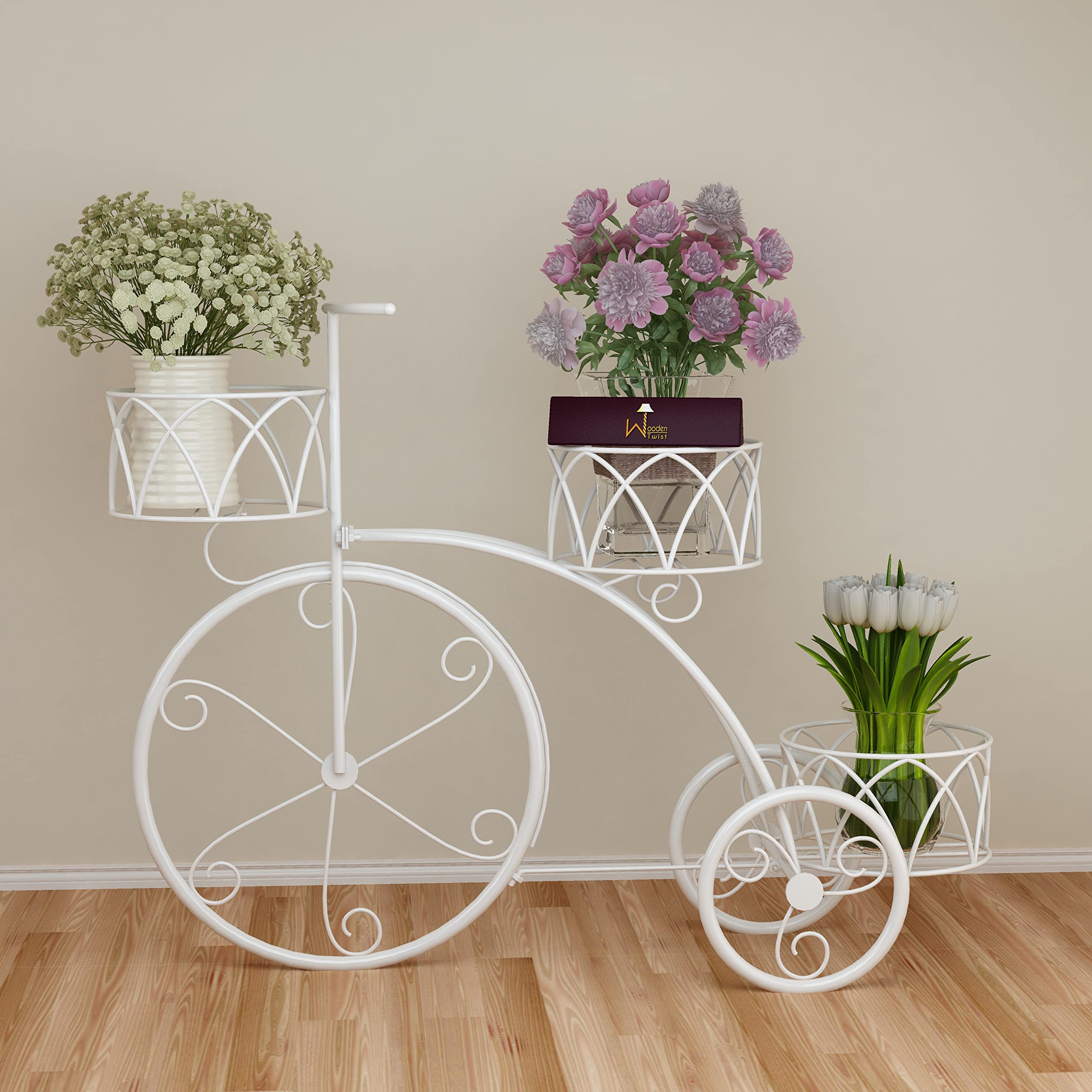 Raafi Garden Cart Planter Stand Tricycle Plant Holder - Ideal for Home, Garden, Patio Plant Stand (White) (B09TXKGQR6) Amazon Price History, Amazon Price Tracker