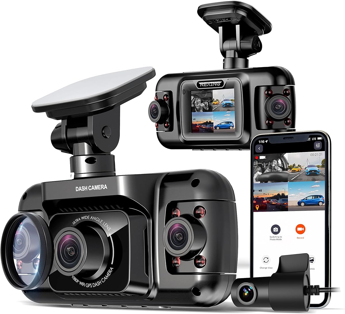 RexingUSA R4-4 Channel Dash Cam W/All Around 1080p Resolution, Wi-Fi, GPS, IR Night Vision, Parking Mode, Collision Detection, Type-C Port